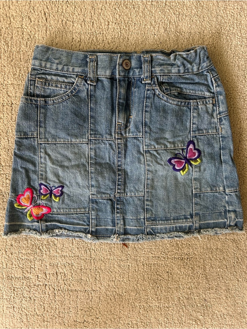 Gap Y2K denim patchwork applique butterfly skirt girls size 6